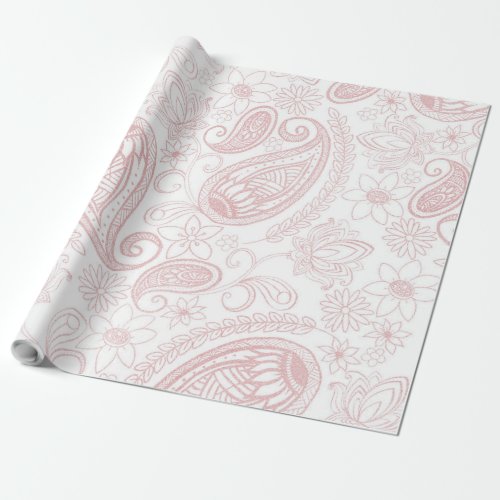 Classy White Rose Gold Glitter Paisley Floral Wrapping Paper