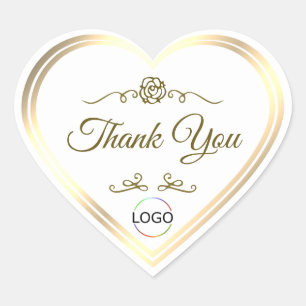 Classy White with Gold Frame and Logo Thank You Heart Sticker