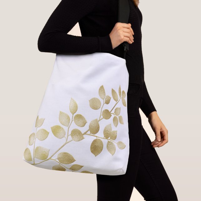 Classy white with golden leaves crossbody bag (Close Up)
