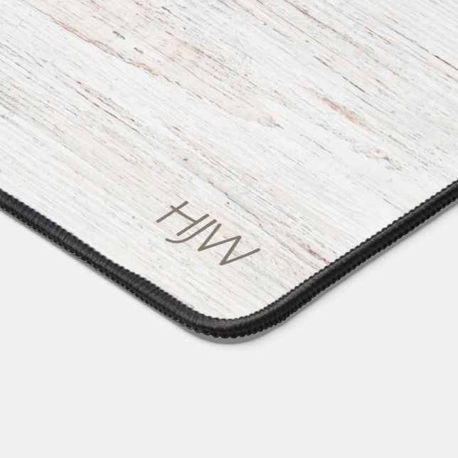 Classy White Wood Grain with Initials Desk Mat (Corner)