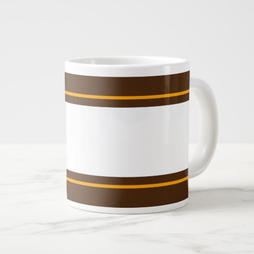 Classy Wide White Center Dark Brown Racing Stripe Giant Coffee Mug