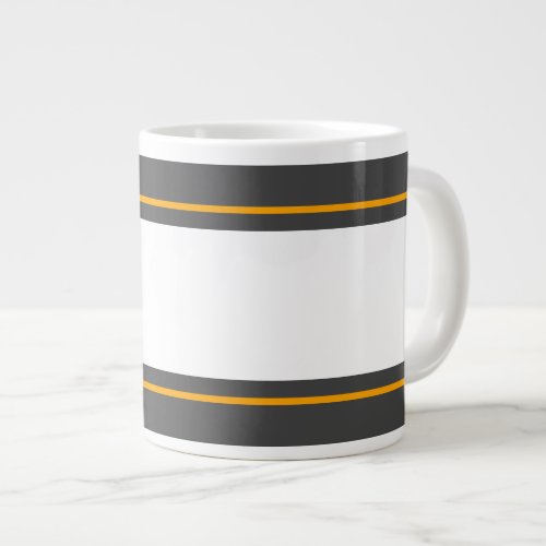 Classy Wide White Yellow Dark Gray Racing Stripes Giant Coffee Mug