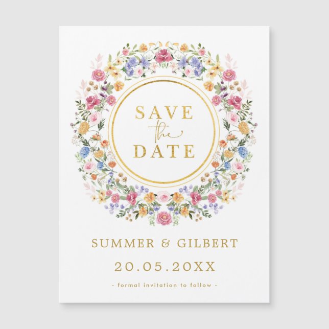 Classy Wildflower Garden Wreath Save the Date (Front)