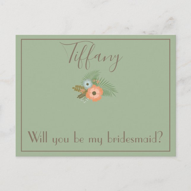 Classy Will You be my bridesmaid floral Postcard (Front)