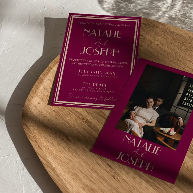 Classy Wine Old Money Luxury Retro Photo Wedding Invitation (Creator Uploaded)