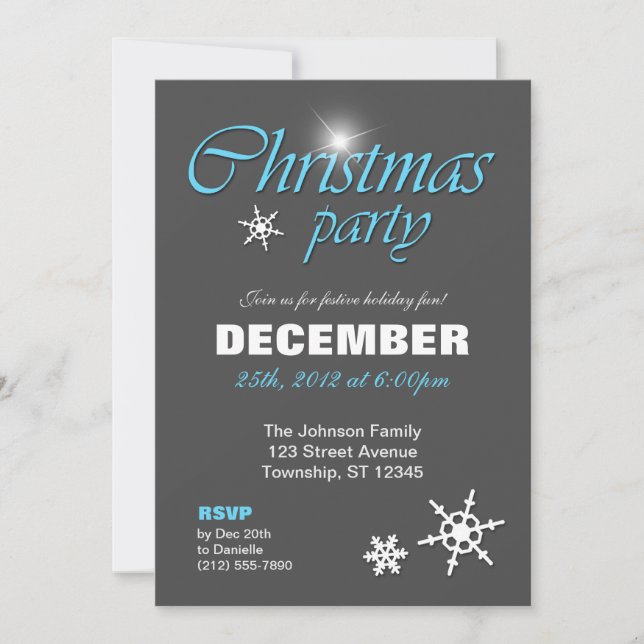Classy Winter Blue Christmas Party Invitations (Front)