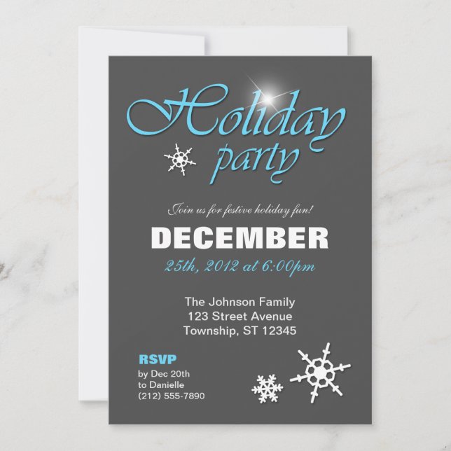 Classy Winter with Blue Holiday Party Invitations (Front)