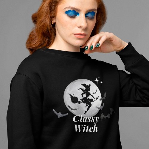 Classy Witch and Moon Halloween Sweatshirt