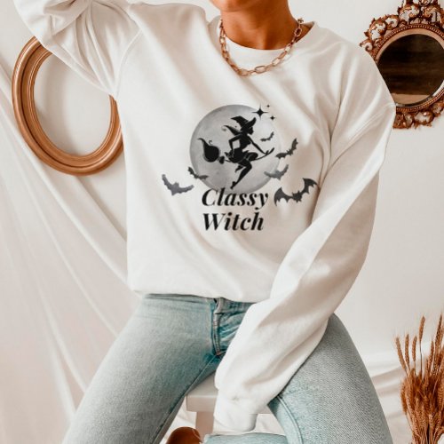 Classy Witch and Moon Halloween Sweatshirt