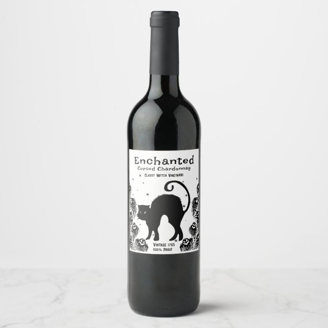 Classy Witch Enchanted Cursed Chardonnay Wine Label (Front)