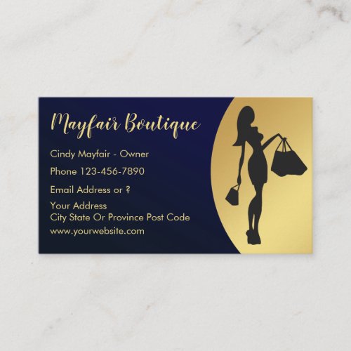Classy Womens Fashion Boutique Blue And Golden Business Card
