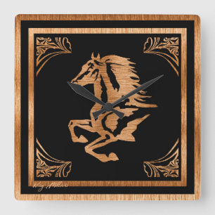 Classy Wood Horse Square Wall Clock