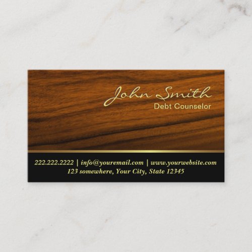 Classy Woodgrain Debt Counselor Business Card