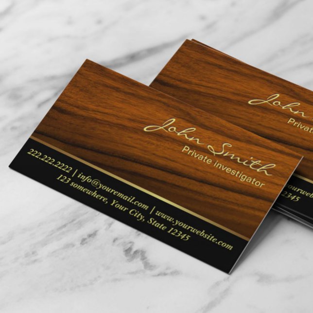Classy Woodgrain Investigator Business Card (Creator Uploaded)