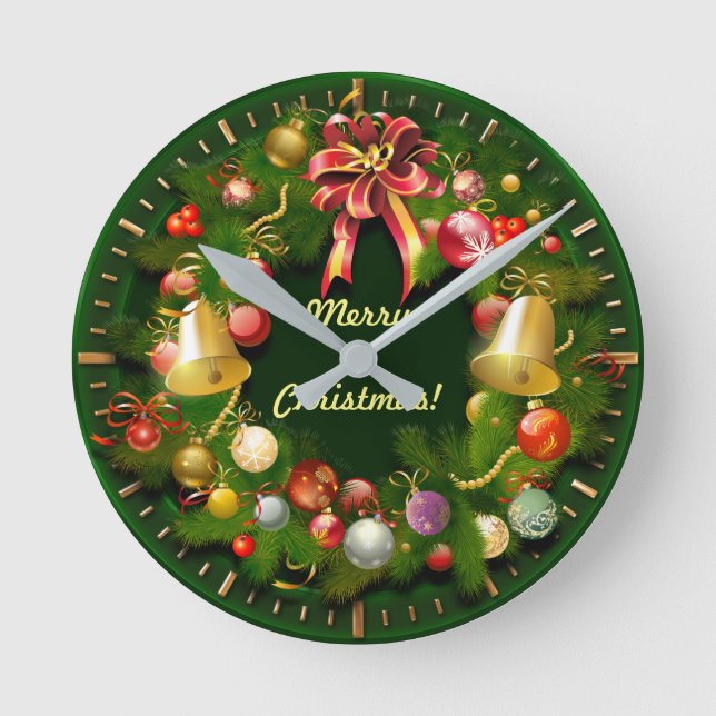 Classy Xmas Wreath With Personalized Message Round Clock (Front)