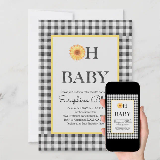 Classy Yellow And Black Summer Picnic Baby Shower Invitation Zazzle