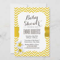 Classy Yellow Chevron Plumeria Baby Shower Invitation