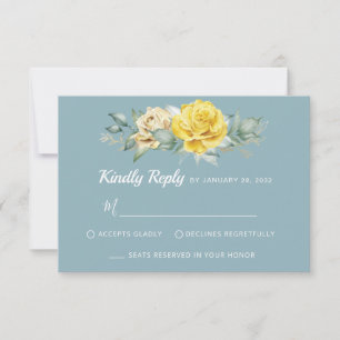 Classy yellow flowers greenery summer wedding RSVP Card