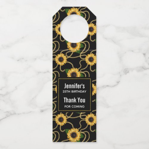 Classy Yellow Sunflowers Stylish Pattern Birthday Bottle Hanger Tag