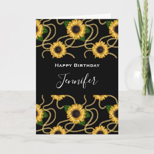 Classy Yellow Sunflowers Stylish Pattern Birthday Card