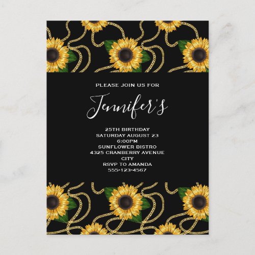 Classy Yellow Sunflowers Stylish Pattern Birthday Invitation Postcard