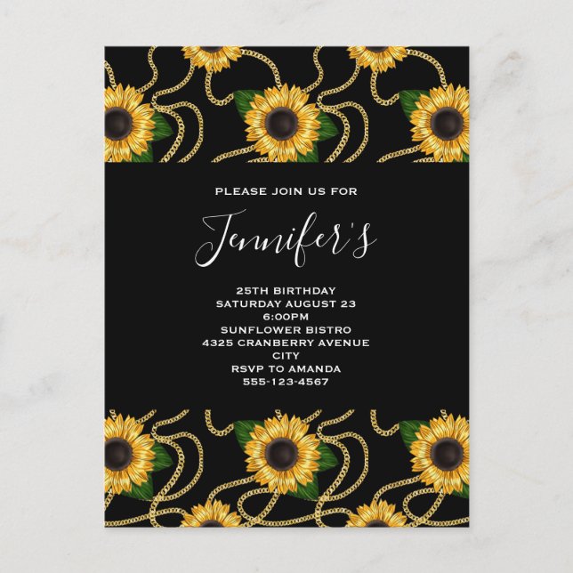 Classy Yellow Sunflowers Stylish Pattern Birthday Invitation Postcard (Front)