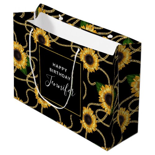 Classy Yellow Sunflowers Stylish Pattern Birthday Large Gift Bag