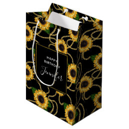 Classy Yellow Sunflowers Stylish Pattern Birthday Medium Gift Bag