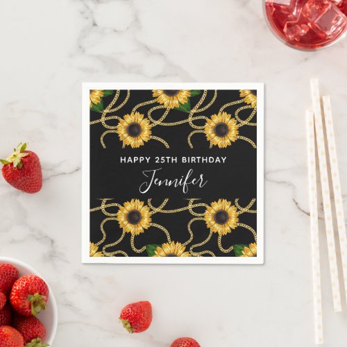 Classy Yellow Sunflowers Stylish Pattern Birthday Napkins