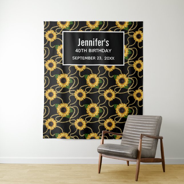 Classy Yellow Sunflowers Stylish Pattern Birthday Tapestry (In Situ)