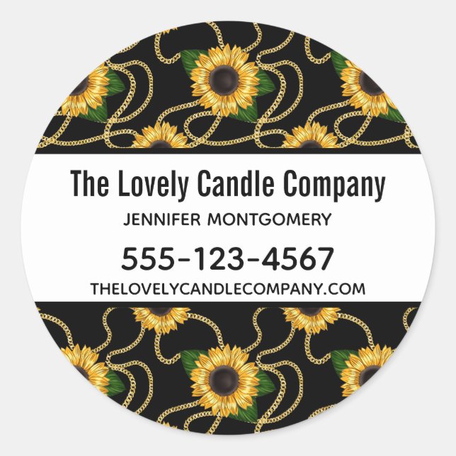 Classy Yellow Sunflowers Stylish Pattern Business Classic Round Sticker (Front)