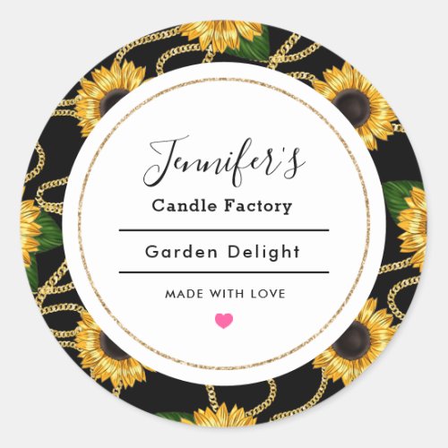 Classy Yellow Sunflowers Stylish Pattern Candle Classic Round Sticker