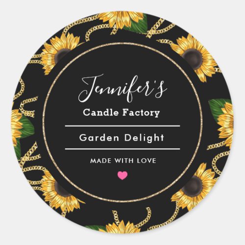 Classy Yellow Sunflowers Stylish Pattern Candle Classic Round Sticker