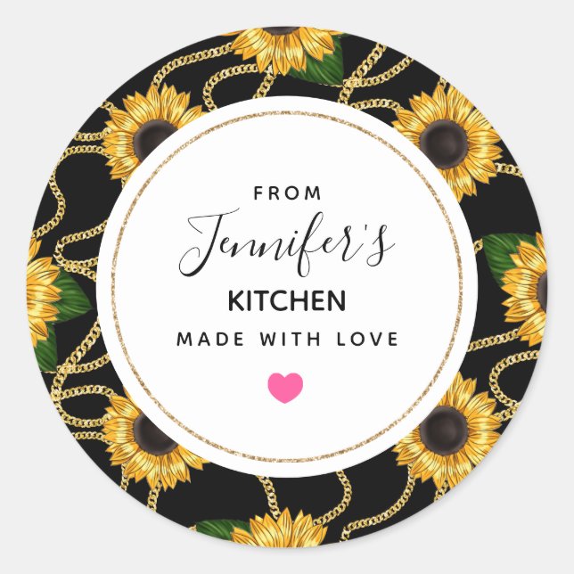 Classy Yellow Sunflowers Stylish Pattern Kitchen Classic Round Sticker (Front)