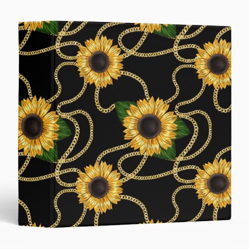 Classy Yellow Sunflowers Stylish Pattern on Black 3 Ring Binder