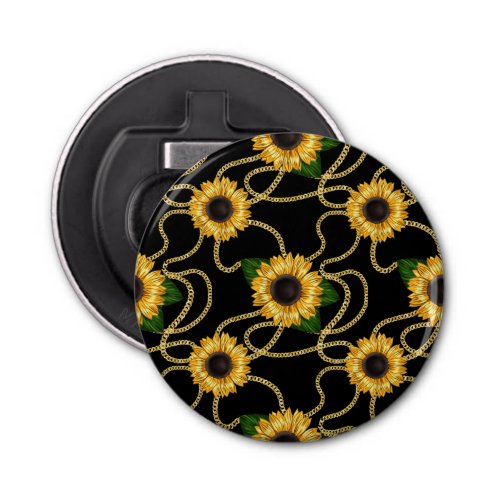 Classy Yellow Sunflowers Stylish Pattern on Black Bottle Opener