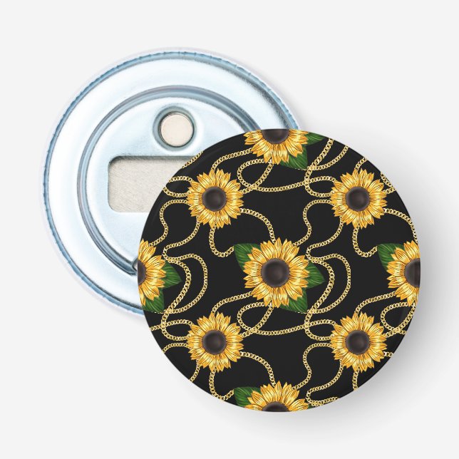Classy Yellow Sunflowers Stylish Pattern on Black Bottle Opener (Front)