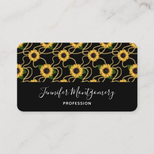 Classy Yellow Sunflowers Stylish Pattern on Black Business Card