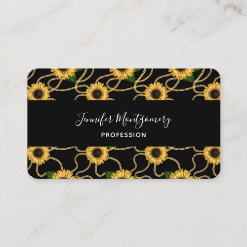 Classy Yellow Sunflowers Stylish Pattern on Black Business Card