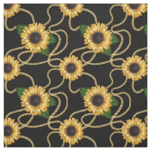 Classy Yellow Sunflowers Stylish Pattern on Black Fabric