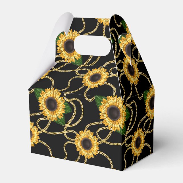 Classy Yellow Sunflowers Stylish Pattern on Black Favor Boxes (Back Side)