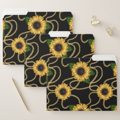 Classy Yellow Sunflowers Stylish Pattern on Black File Folder