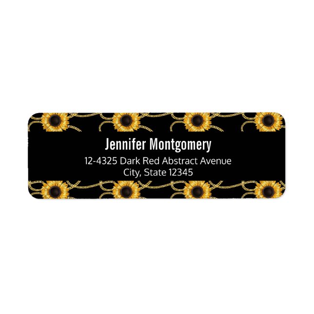 Classy Yellow Sunflowers Stylish Pattern on Black Label (Front)