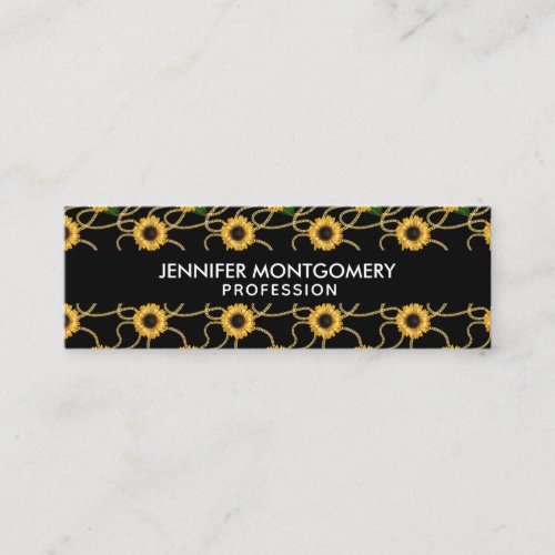 Classy Yellow Sunflowers Stylish Pattern on Black Mini Business Card