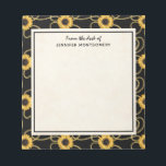 Classy Yellow Sunflowers Stylish Pattern on Black Notepad<br><div class="desc">A notepad with an elegant and stylish pattern. Pretty yellow sunflowers and green leaves surrounded by delicate gold chains. Black background. A square image of faux parchment layered over top for you to write inside.</div>