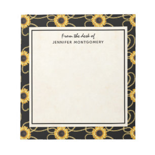 Classy Yellow Sunflowers Stylish Pattern on Black Notepad