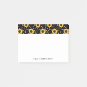 Classy Yellow Sunflowers Stylish Pattern on Black Post-it Notes