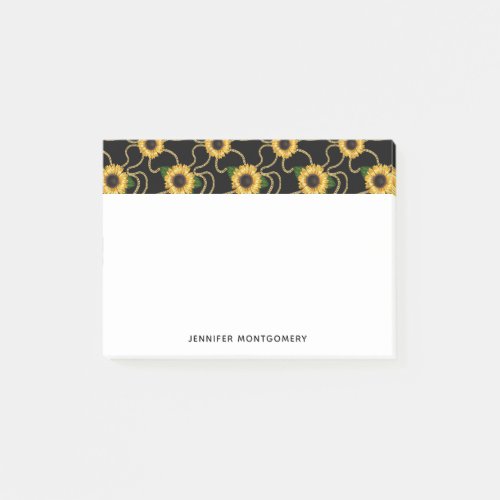 Classy Yellow Sunflowers Stylish Pattern on Black Post_it Notes