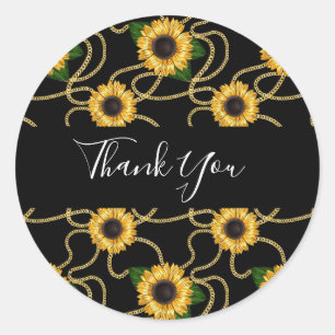 Classy Yellow Sunflowers Stylish Pattern Thank You Classic Round Sticker