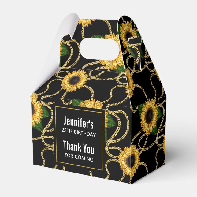 Classy Yellow Sunflowers Stylish Pattern Thank You Favor Boxes (Front Side)